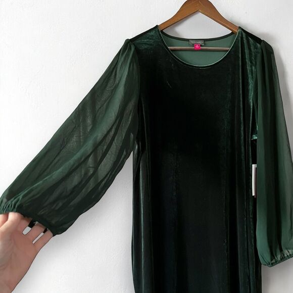 New Vince Camuto Velvet Emerald Green Sheer Balloon Long Sleeve Dress Size 2X - Picture 6 of 16